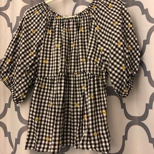 Old Navy Patterned Puff-Sleeve Swing Top for Women in Gingham Daisy